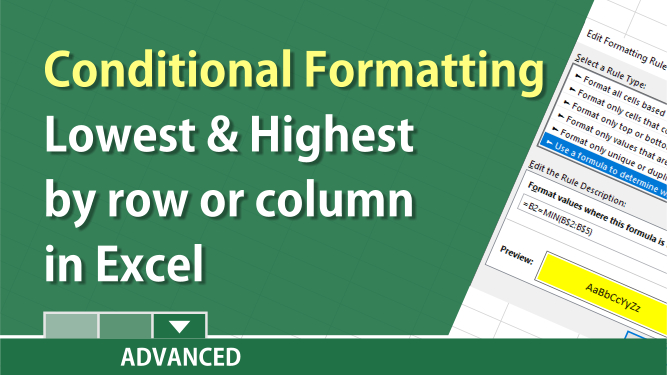 Find the lowest / highest values for rows or columns with conditional formatting in Excel