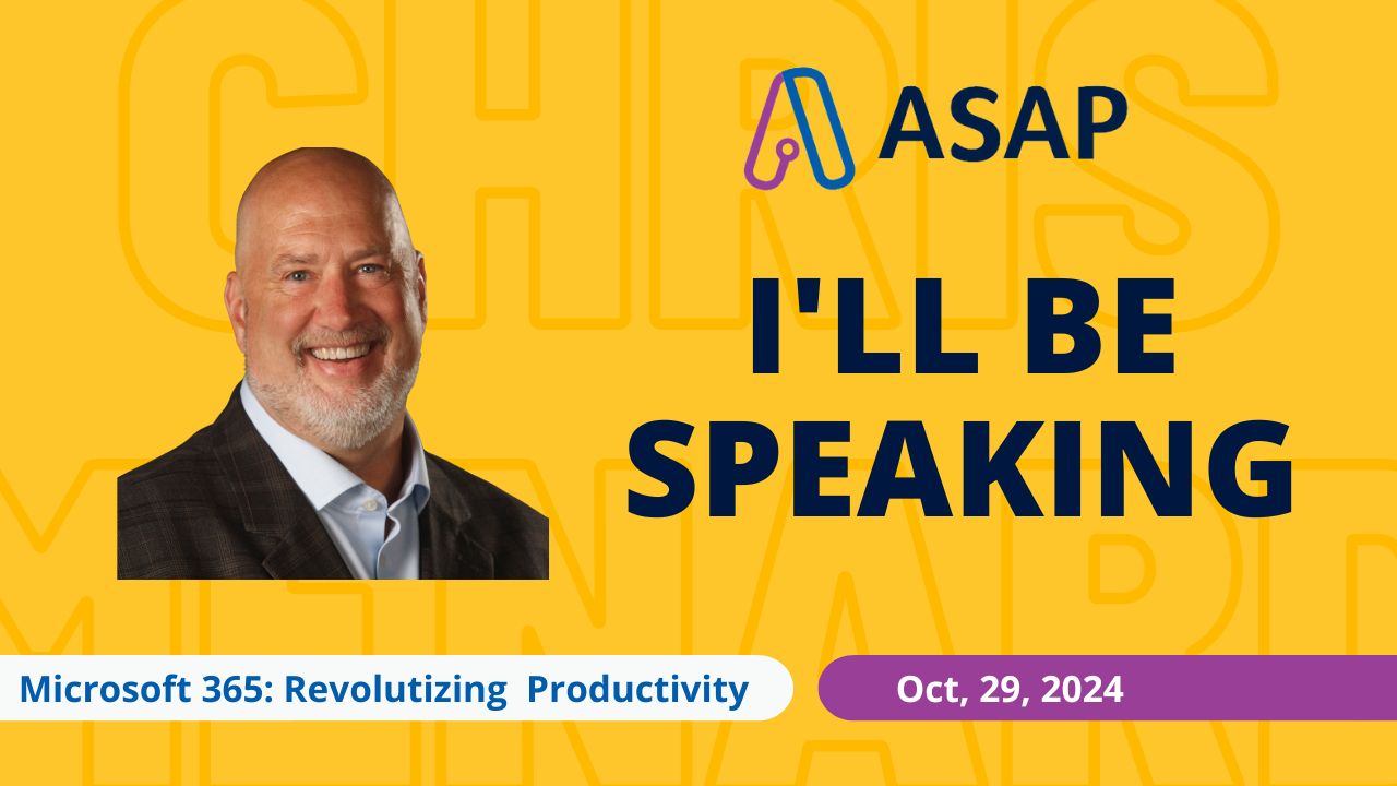 OCT 29, 2024 - I'll be speaking on M365 Copilot: Revolutionizing Productivity Across Apps at the Administrative Professional Day Conference