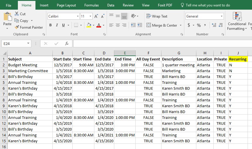 Import csv file with recurring or repeating events into Google Calendar