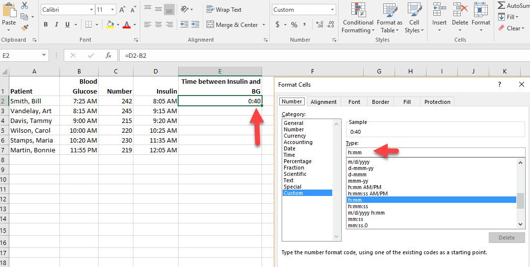 Calculate difference in time in Microsoft Excel