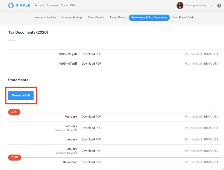 Download your statements from Simple Bank