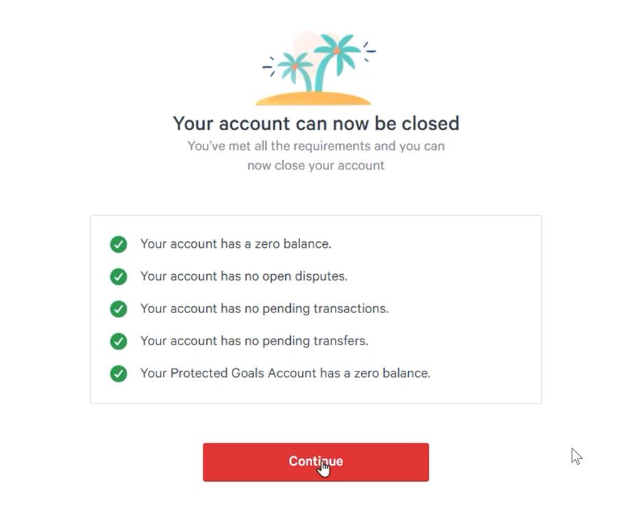 Confirmation screen that Simple Bank account can be closed