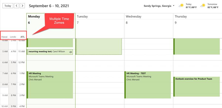 Multiple Time Zones in Outlook