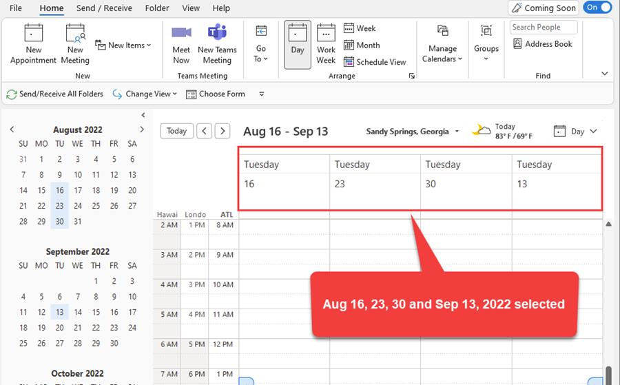 Ctrl to select individual dates in Outlook