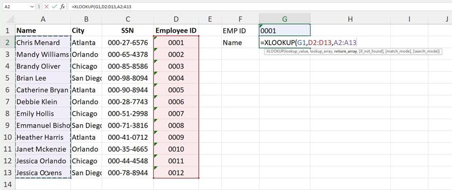 XLOOKUP looks both ways, not just to the right, like VLOOKUP does