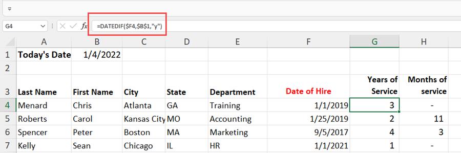 DATEDIF Function in Excel