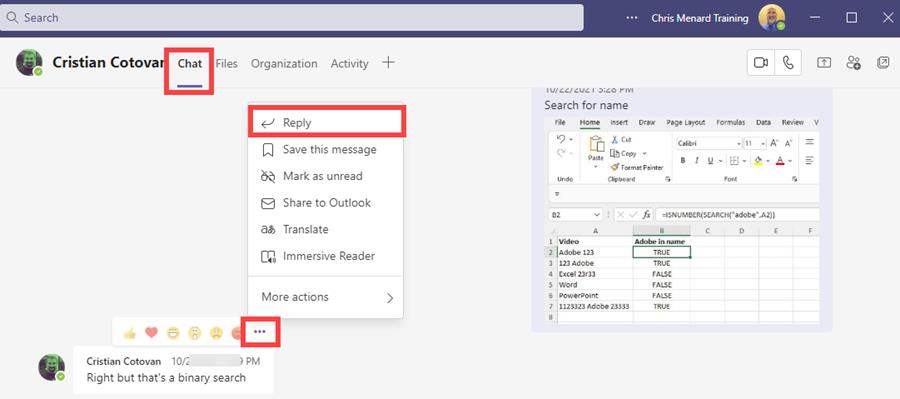 Reply to Chat in Microsoft Teams