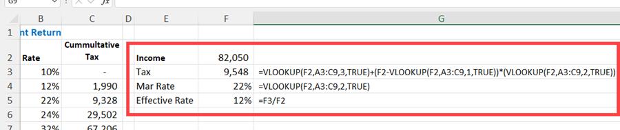 VLOOKUP in Excel for tax brackets