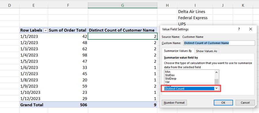 PivotTable with a Distinct Count