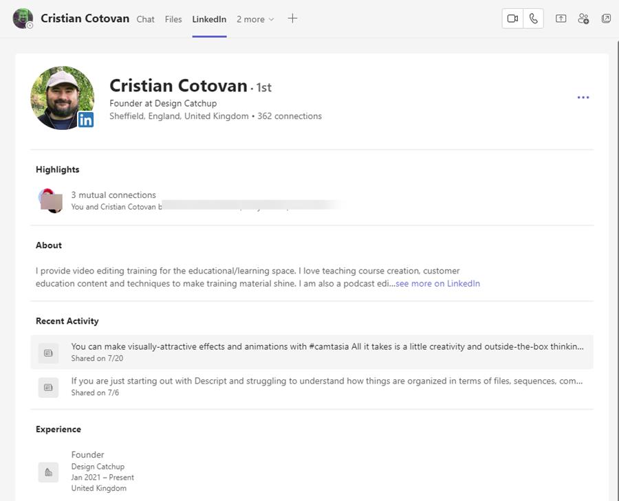 LinkedIn in Microsoft Teams