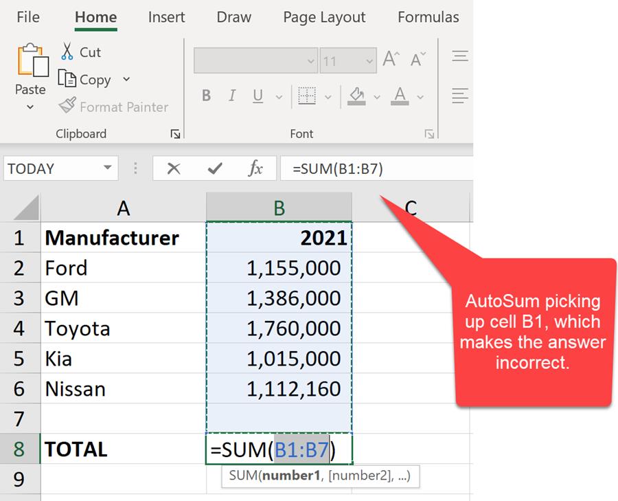 Number in the header row in Excel 