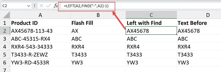 Excel Left and Find Function