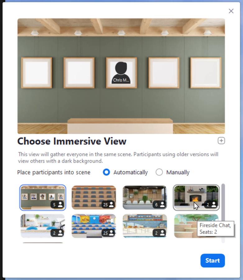 When you choose an immersive view, you can see how many participants it supports
