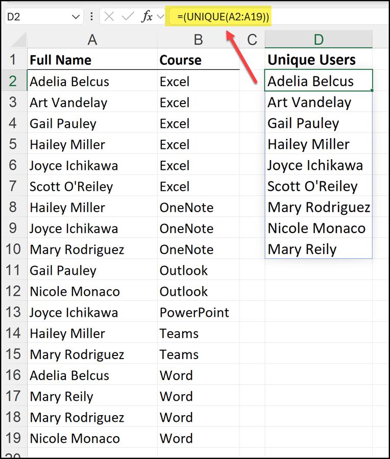 UNIQUE Function in Excel