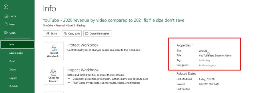 How to check your Excel file size