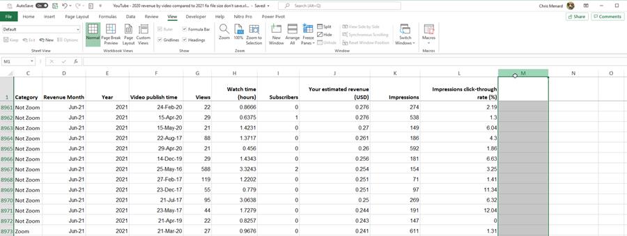 Select the first column without data at the end of your data range