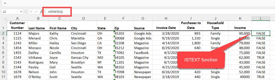 ISTEXT function in Excel