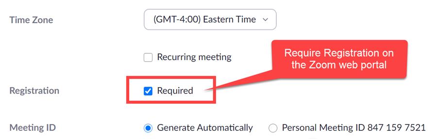 Zoom require registration on Zoom's website