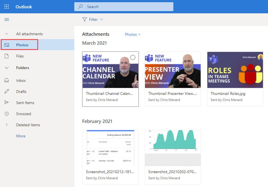 View images and photos in Outlook on the web