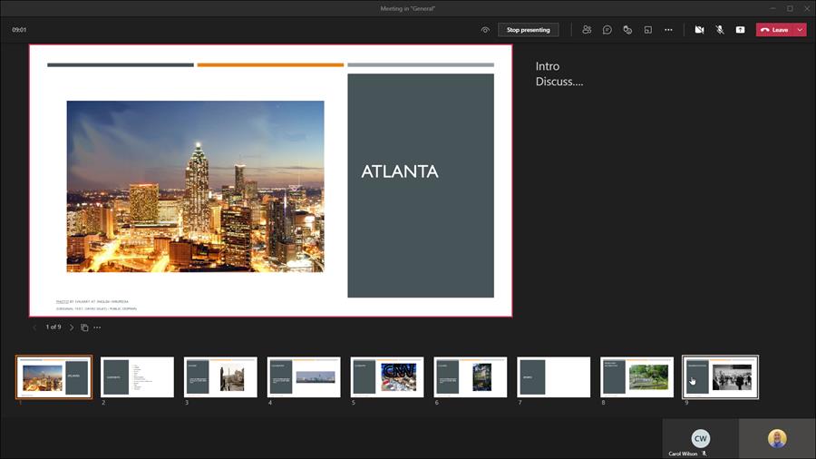 PowerPoint speaker notes in a Teams Meeting are now shown by default in the Presenter View