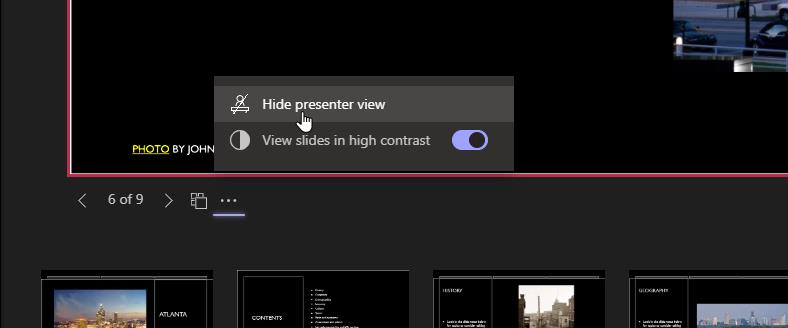 Hide or show the presenter view that also hides your speaker's notes