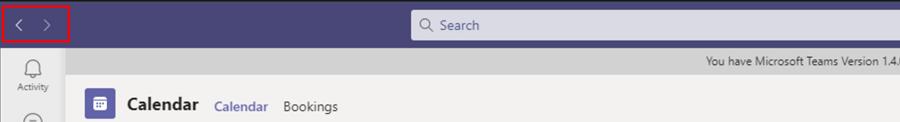 Back and forward arrows in the new Teams interface