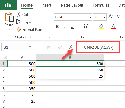 Unique Function in Excel with numbers