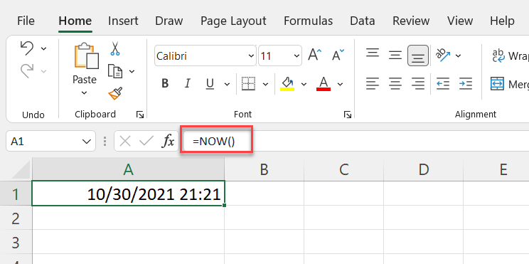 NOW function in Excel