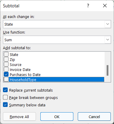 Data Subtotals in Excel