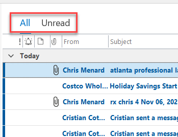 All and Unread in Outlook