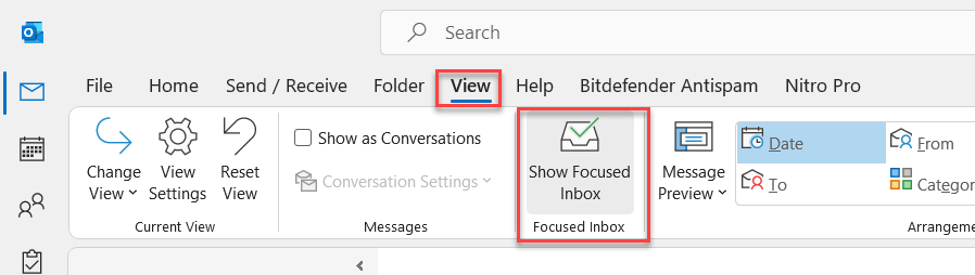Turn on Focused Inbox in Outlook
