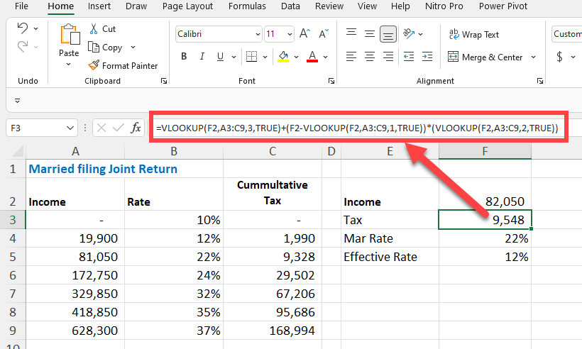 VLOOKUP - Tax Brackets - Taxable income 