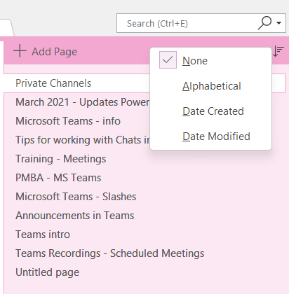 OneNote sort pages - new feature in 2022