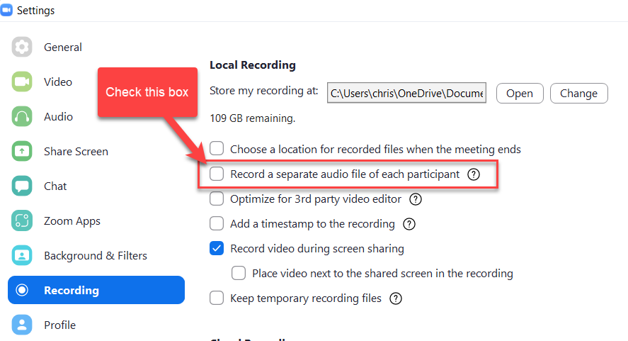 Zoom - Record a separate audio file for each participant