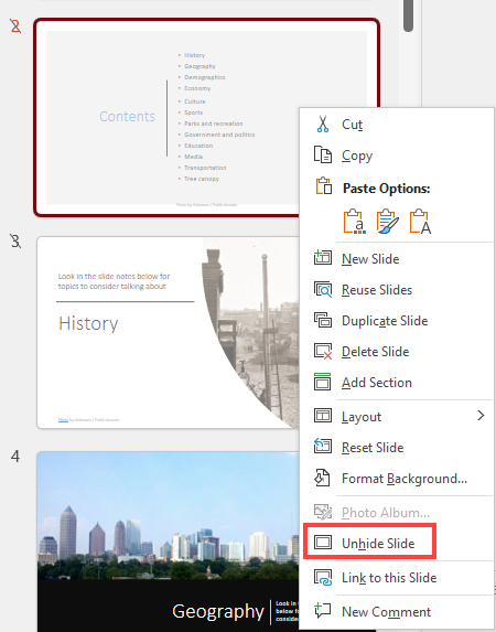 PowerPoint Hide and Unhide slides