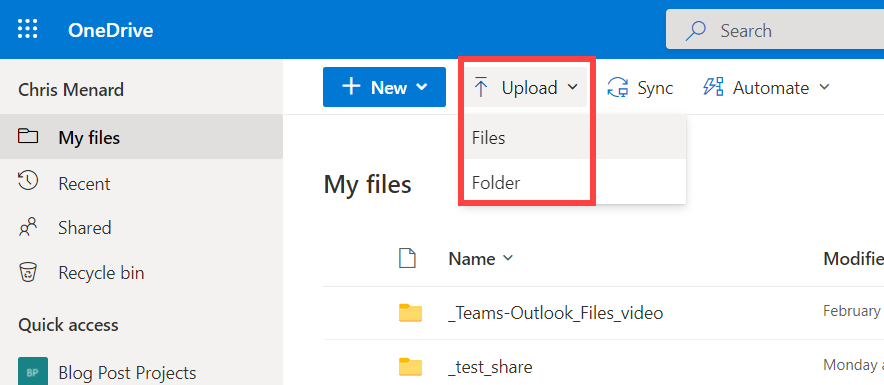 Upload files to OneDrive