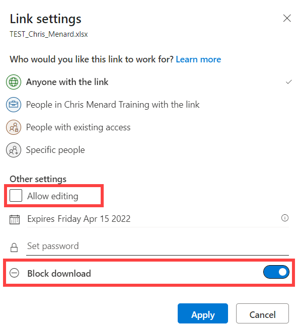 OneDrive - Block Download