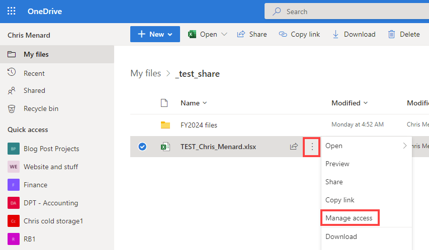 OneDrive - Manage access to see who you shared a file with