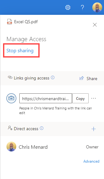 OneDrive stop sharing a file