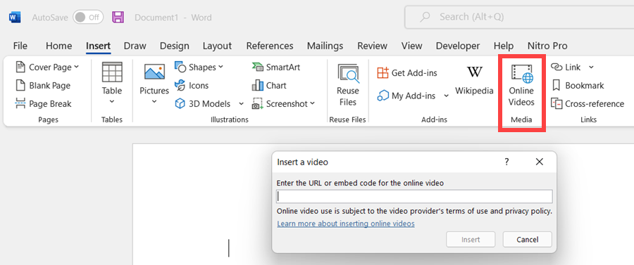 Word - Insert online video