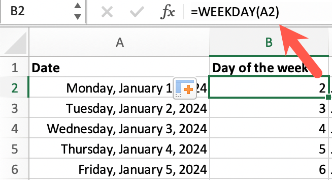 WEEKDAY Function in Excel