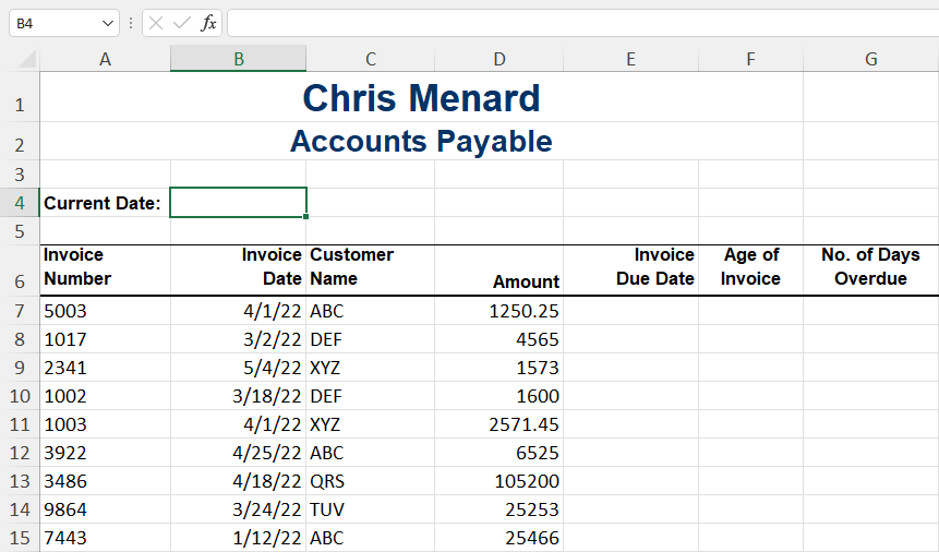 Excel accounting exercise - accounts payable / accounts receivable