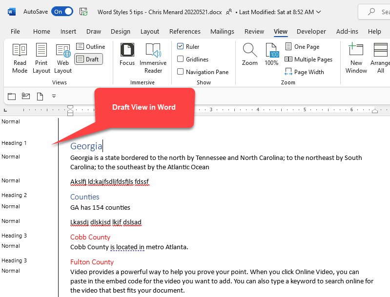 Draft View in Microsoft Word - Chris Menard