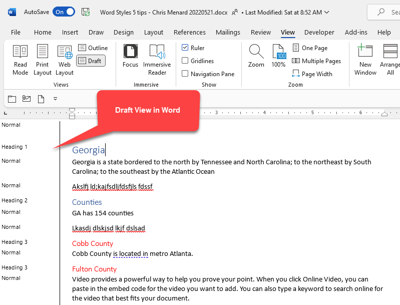 Format Headings Styles in Microsoft Word