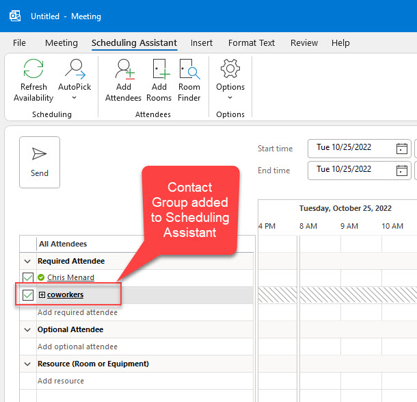 Outlook Contact Group added to Schedule Meeting Assistant