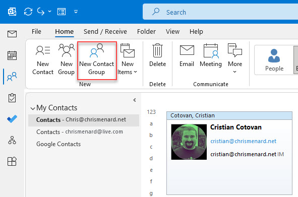 New Contact Group in Outlook - aka Distribution List