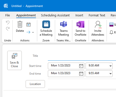 Appointment in Outlook
