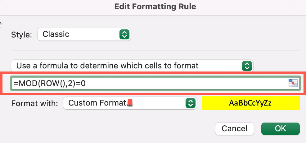 MOD and ROW functions in Conditional Formatting