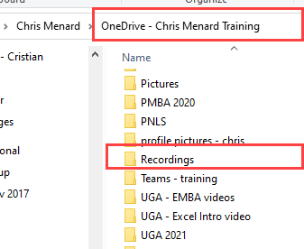 Teams Meeting Recording are stored in OneDrive - Recordings folder