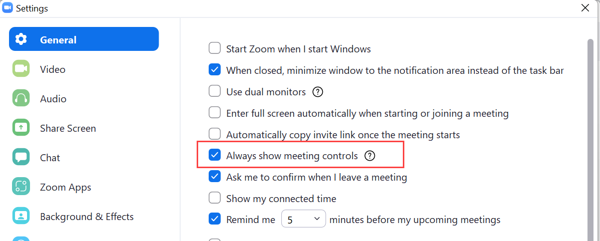 Zoom - Always Show Meeting Controls